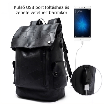 Férfi PU laptop hátizsák üzleti utazáshoz, kapacitás 20-35L, légpárnás vállpánt, poliészter bélés, terheléscsökkentő kialakítás
