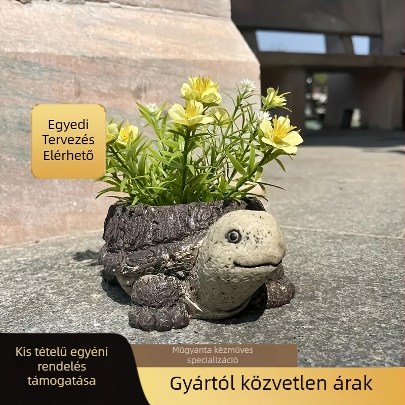 Személyre szabott teknős gyanta virágcserép szobor, Cartoon-stílusú dekoráció kerthez és udvarhoz, szukkulensekhez