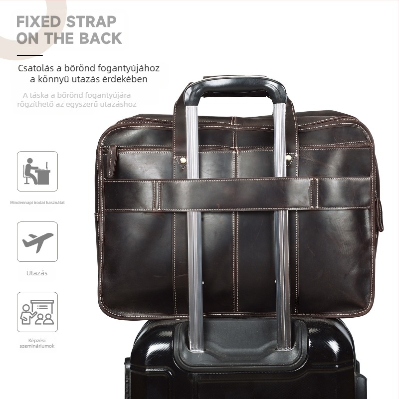 Valódi bőrből készült üzleti táska, felső réteg marha bőréből, kopásálló, bélés poliészter-pamut