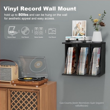 Szilárdfa vinyl lemez tároló állvány falra szívó rögzítéssel, 1 szint, nappaliba, egyszerű és modern stílus