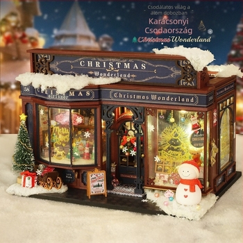 Fából készült DIY építészeti modell – Kunyhó ET001-A, Karácsonyi Csoda, 14+