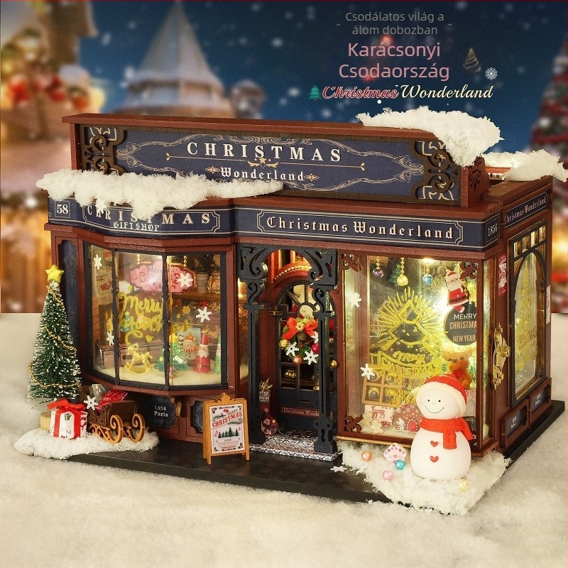 Fából készült DIY építészeti modell – Kunyhó ET001-A, Karácsonyi Csoda, 14+