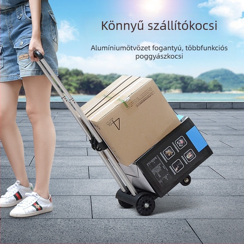 Négykerekű kocsi; összecsukható és hordozható; alumíniumötvözet és műanyag konstrukció; max terhelés 40 kg; Easy Card