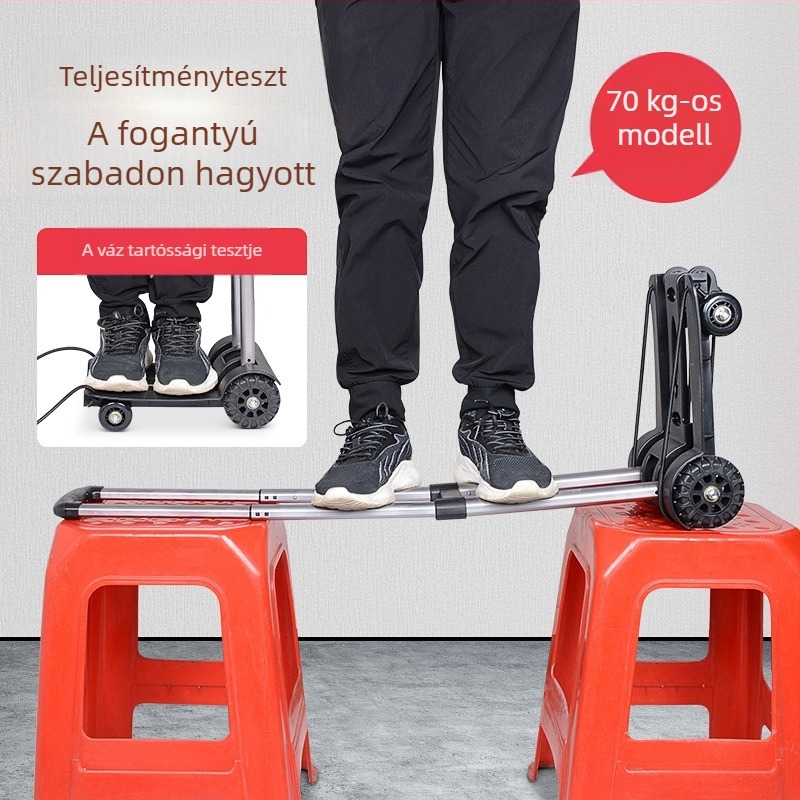 Négykerekű kocsi; összecsukható és hordozható; alumíniumötvözet és műanyag konstrukció; max terhelés 40 kg; Easy Card
