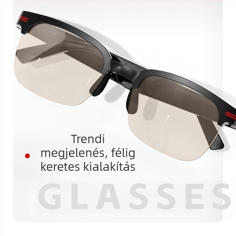 GS200 okos Bluetooth-szemüveg irányított hanggal – érintéses vezérlés, 150 mAh akkumulátor, PC+ABS anyag, vezeték nélküli hatótáv 5–10 m, funkciók: hívások és zene