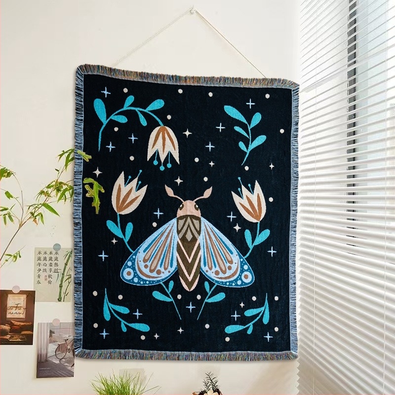 Boho stílusú goblen Jacquard kanapé takaró, poliészter-pamut, 800–999 g, virágos minta, testreszabható, négy évszakra alkalmas