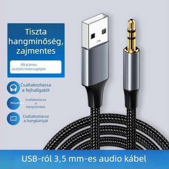 USB-hoz 3,5 mm audiokábel PC-hez – nikkel bevonat, nylon mag, réz vezető, súly 0,03 kg