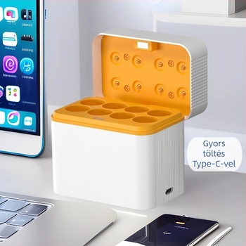 8 rekeszes intelligens flip töltő AA NiMH akkukhoz, Type-C port, 5V DC kimenet 2A