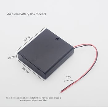Negy AA elemhez való akkumulátortartó doboz, kapcsolóval, fedéllel és vastag vezetékkel