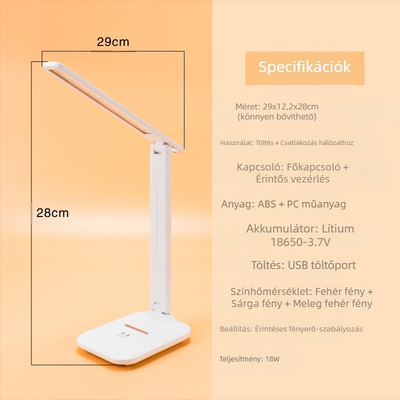 Hajlíkony LED asztali lámpa érintéses fényerő-szabályozással, szembarát világítás olvasáshoz és tanuláshoz, USB-tápellátás, éjjeli, tanulási és környezeti fény módok