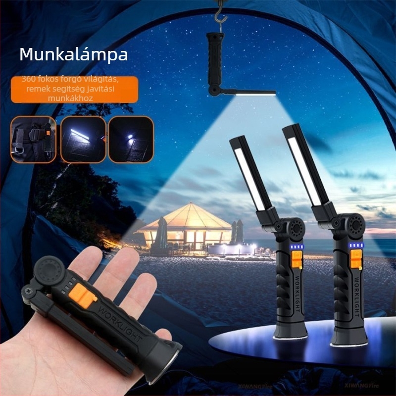 Munkalámpa – multifunkcionális összecsukható hordozható sátorlámpa mágneses LED-del, kültéri és autókarbantartáshoz