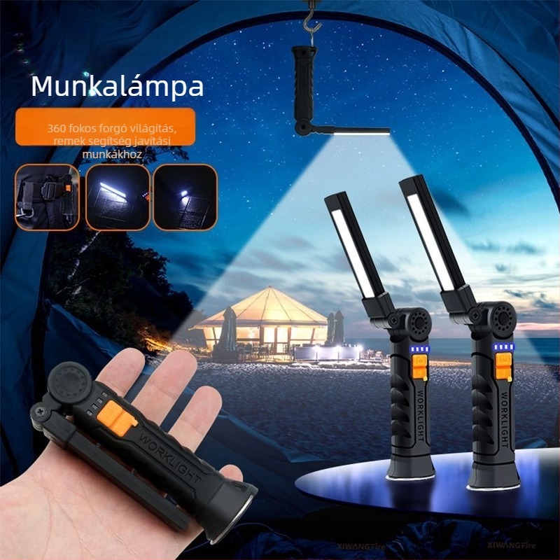 Munkalámpa – multifunkcionális összecsukható hordozható sátorlámpa mágneses LED-del, kültéri és autókarbantartáshoz