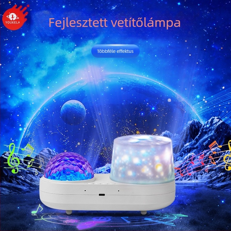 Éjszakai fény Bluetooth-hangszóróval, csillag-projekcióval és vízhullám-efektussal