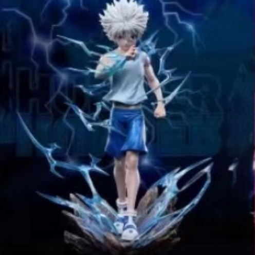 PVC figura Killua Zoldyck álló pózban – Hunter x Hunter, Peeling Animation, dobozos csomagolás, animációs kép mellékelve, összeszerelve