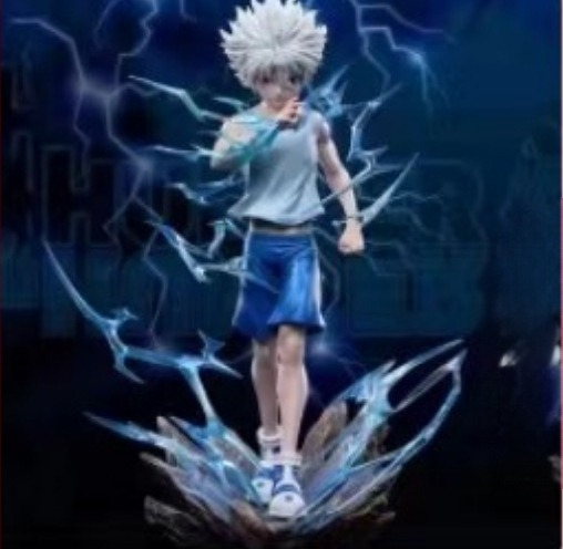 PVC figura Killua Zoldyck álló pózban – Hunter x Hunter, Peeling Animation, dobozos csomagolás, animációs kép mellékelve, összeszerelve