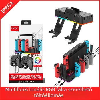 SwitchOLED többfunkciós falra szerelhető tartó Switch-hez – USB töltőállvány kontrollerekhez