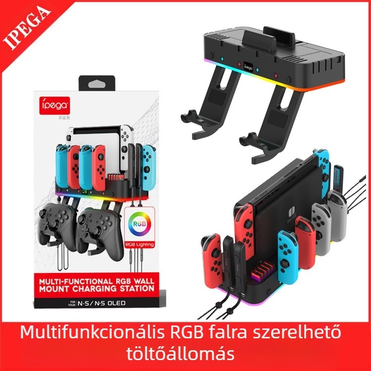 SwitchOLED többfunkciós falra szerelhető tartó Switch-hez – USB töltőállvány kontrollerekhez