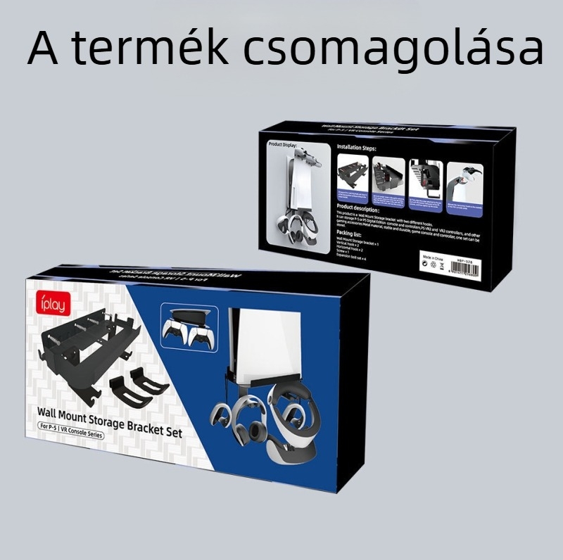 PS5 falra szerelhető állvány fejhallgató tartóval PS5, PS5 Slim, PS5 Pro és PS5 VR2 | Fém + ABS, 445 g