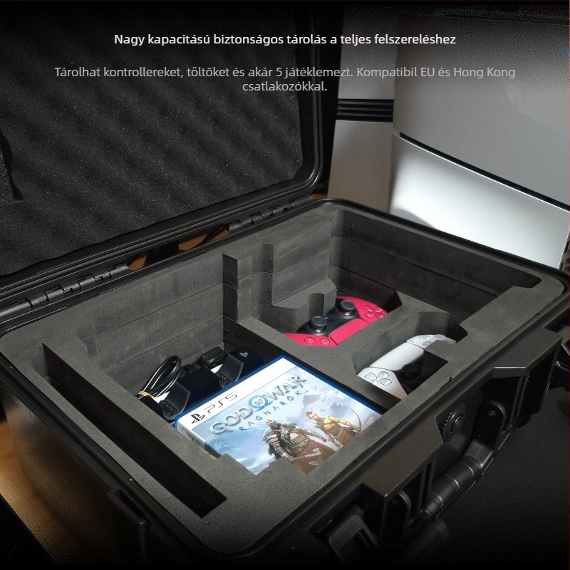 PS5 Slim Tároló Tok ABS+EVA Anyagból, Injektálásos Öntés, Kompatibilis a PS5 Slim Konzollal, Tömeg 3,6 kg, Tartalmaz 1 Tároló Dobozt