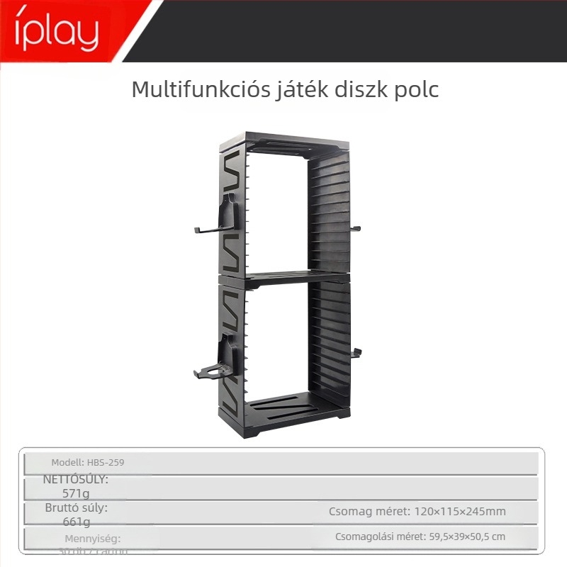 Játéklemezek tároló állvány kezelővel — univerzális a PS4/PS5, Switch és Xbox számára; Modell HBS-259; Anyag ABS; Súly 571 g; Rögzítés: csíptetős