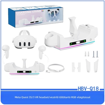 Meta Quest 3S/Quest 3 VR kontrollerekhez falra szerelhető töltőállomás, USB-C kábel tartozék, RGB fényindikátor, ABS anyag