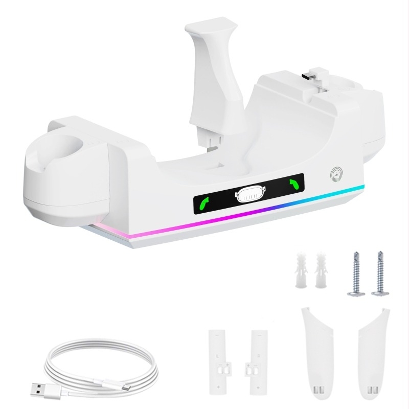 Meta Quest 3S/Quest 3 VR kontrollerekhez falra szerelhető töltőállomás, USB-C kábel tartozék, RGB fényindikátor, ABS anyag