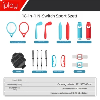 Nintendo Switch-kompatibilis 18–in–1 sportkiegészítő készlet ABS anyagból, tartalmaz fogókat, teniszütőket, fénykardokat, golfütőket, pántokat, csuklópántokat és nyakpántokat