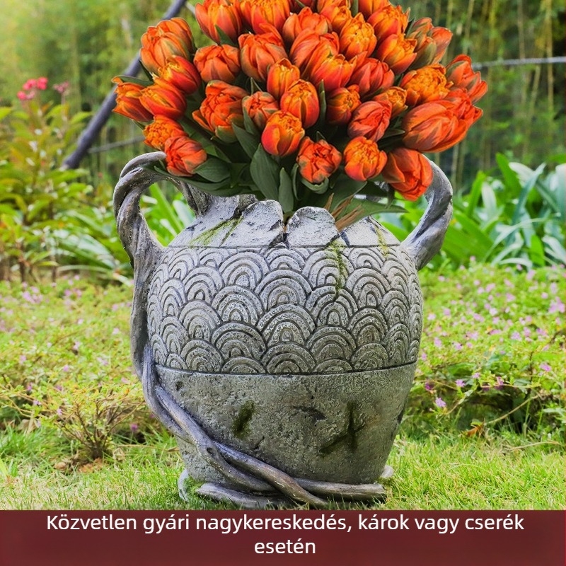 Szabadon álló váza gyantából készítve, kültéri kerthez, idillikus stílus
