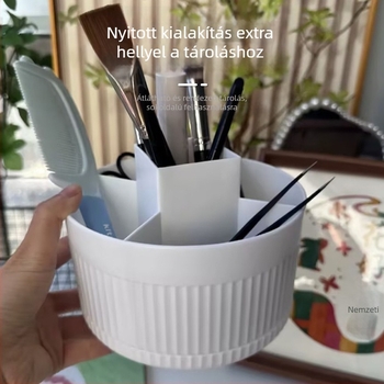 Asztali kozmetikai tároló PP műanyagból, 1L kapacitás, több rekesz a kozmetikumok számára