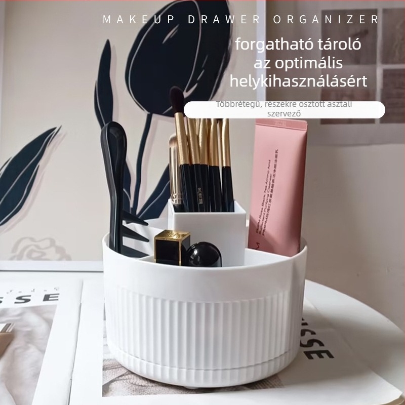 Asztali kozmetikai tároló PP műanyagból, 1L kapacitás, több rekesz a kozmetikumok számára
