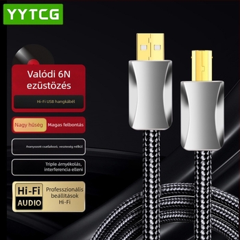 USB audió kábel YY-USB, ezüstözött 6N mag, A-to-B USB csatlakozó, HiFi DAC kábel