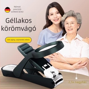 Körömcsipesz nagyítóval, cseppálló kialakítással, műanyag és rozsdamentes acél, 6 éves kortól, háztartási használatra