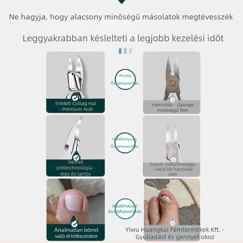 Rozsdamentes acélból készült pedikűr készlet: köröm hornyoló fogó és ferde vágó, multifunkciós csipesszel