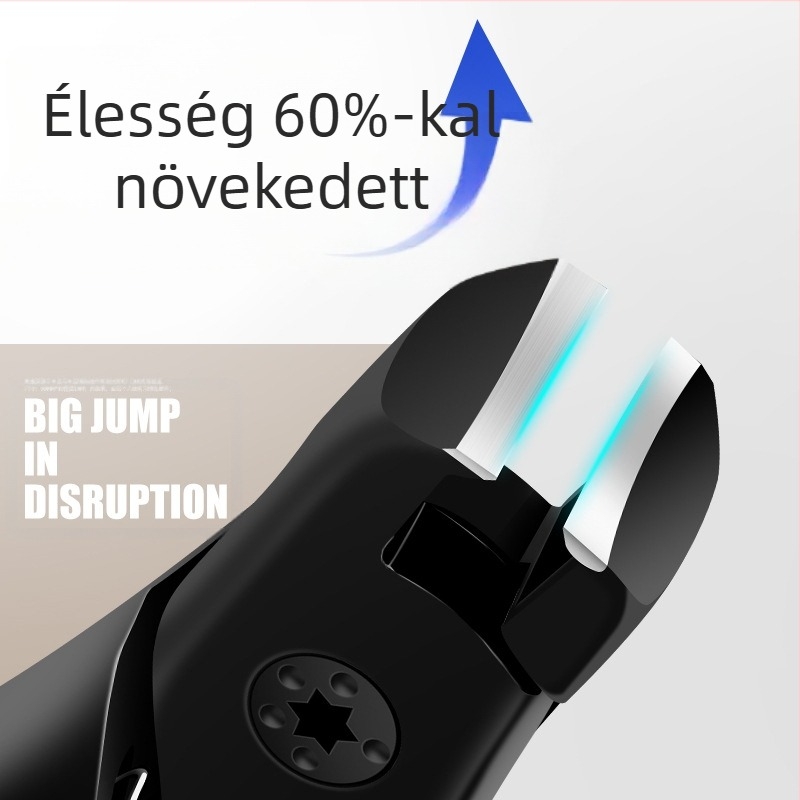 Körömvágó, rozsdamentes acél, sík szájadék, nagy nyílás, éles él, egyenes penge