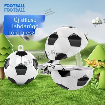 Átalakítható körömvágó, futball-mintás rajzzal, műanyag + rozsdamentes acél, mini hordozható kulcstartó