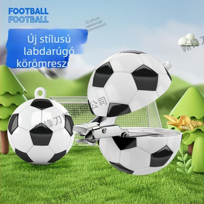 Átalakítható körömvágó, futball-mintás rajzzal, műanyag + rozsdamentes acél, mini hordozható kulcstartó