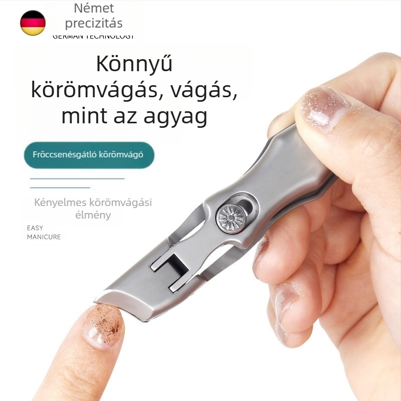 Rozsdamentes acélból készült körömvágó készlet nagy nyílással és ferde pengével, vastag és kemény körmök számára.