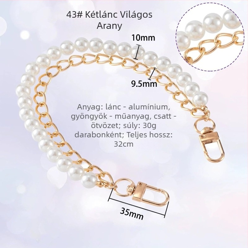 Táska vállpánt fém hardverrel, kettős gyöngy lánccal, friss és édes stílus, egyszínű, 2024 tavasz kiadás