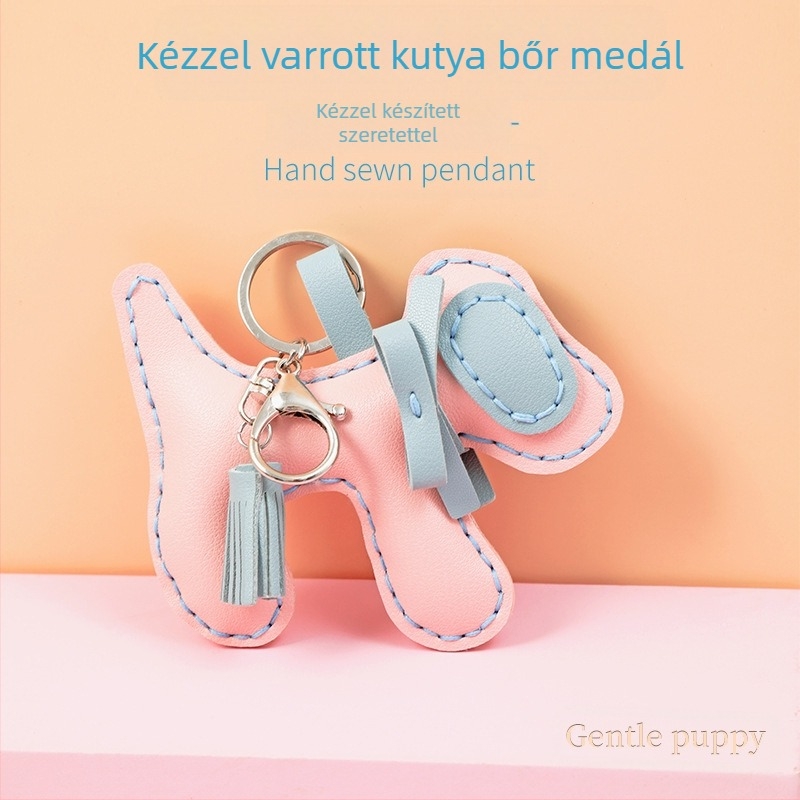 Kézzel készített PU bőr kutya kulcstartó, táska dísz, kézzel varrt DIY, Lovable wind stílus, ajándékhoz