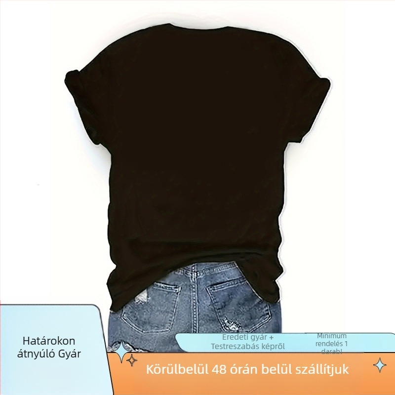 New York betűs nyomású póló kerek nyakú, rövid ujjú, pamut-poliészter-elasztán keverék anyag