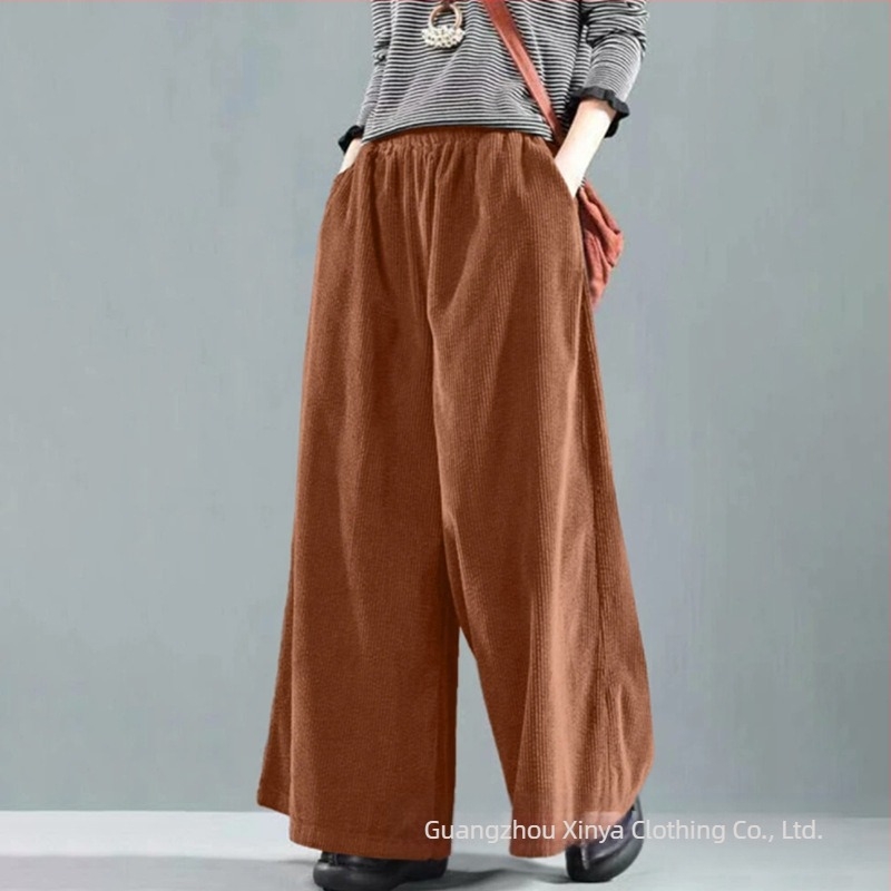 Női Corduroy széles lábú nadrág, középső derekú, laza szabású, nylon keverék
