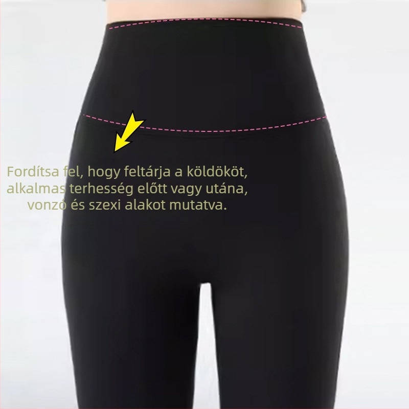 Anyasági és szülés utáni nadrág hasi támasztással, vastag anyag, mikroelasztikus, poliészter 30–50% arányban, szoros fazon