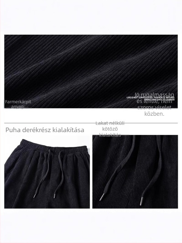 Corduroy férfi casual nadrág, japán retro stílus, laza szabás, középső derék, egyenes szár