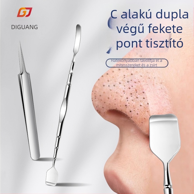 Fekete miteszerek tisztító eszköz — rozsdamentes acél; tartalmaz mitesszer-kanalat és kaparót; súly 33 g; csomagolás 500 db; márka Emperor light