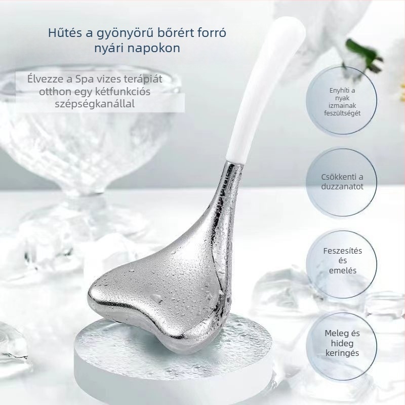 Rozsdamentes acél arcmaszázs jéggolyó és jégkanál – szépség eszköz, kézi működés, masszázs stílus, otthoni és szalon használatra
