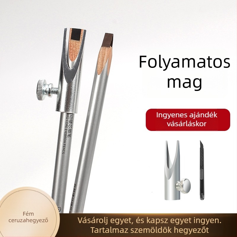 Szemöldök ceruza hegyező – hengeres fémtest és fa kacsa-száj formájú dizájn, U alakú bevágás