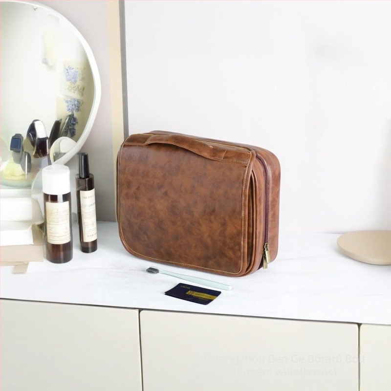 PU anyagú kozmetikai táska, vízálló, bővíthető, elválasztott tároló részekkel, nagy kapacitású, modern minimalista stílusú