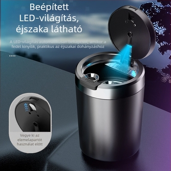 Autó hamutartó világítással, érintésre nyíló, hordozható, univerzális modell; anyag: műanyag; gyártási folyamat: injekciós formázás; súly: 0,2