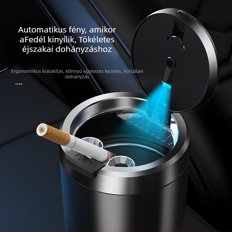 Autó hamutartó világítással, érintésre nyíló, hordozható, univerzális modell; anyag: műanyag; gyártási folyamat: injekciós formázás; súly: 0,2