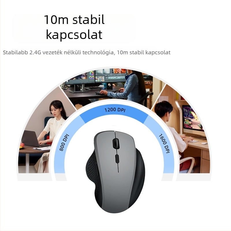 Vezeték nélküli ergonómikus egér, 2400 DPI, 7 gomb, USB interfész, 2,4 GHz